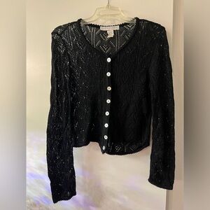 American Knitworks - black knit sweater - button front cardigan